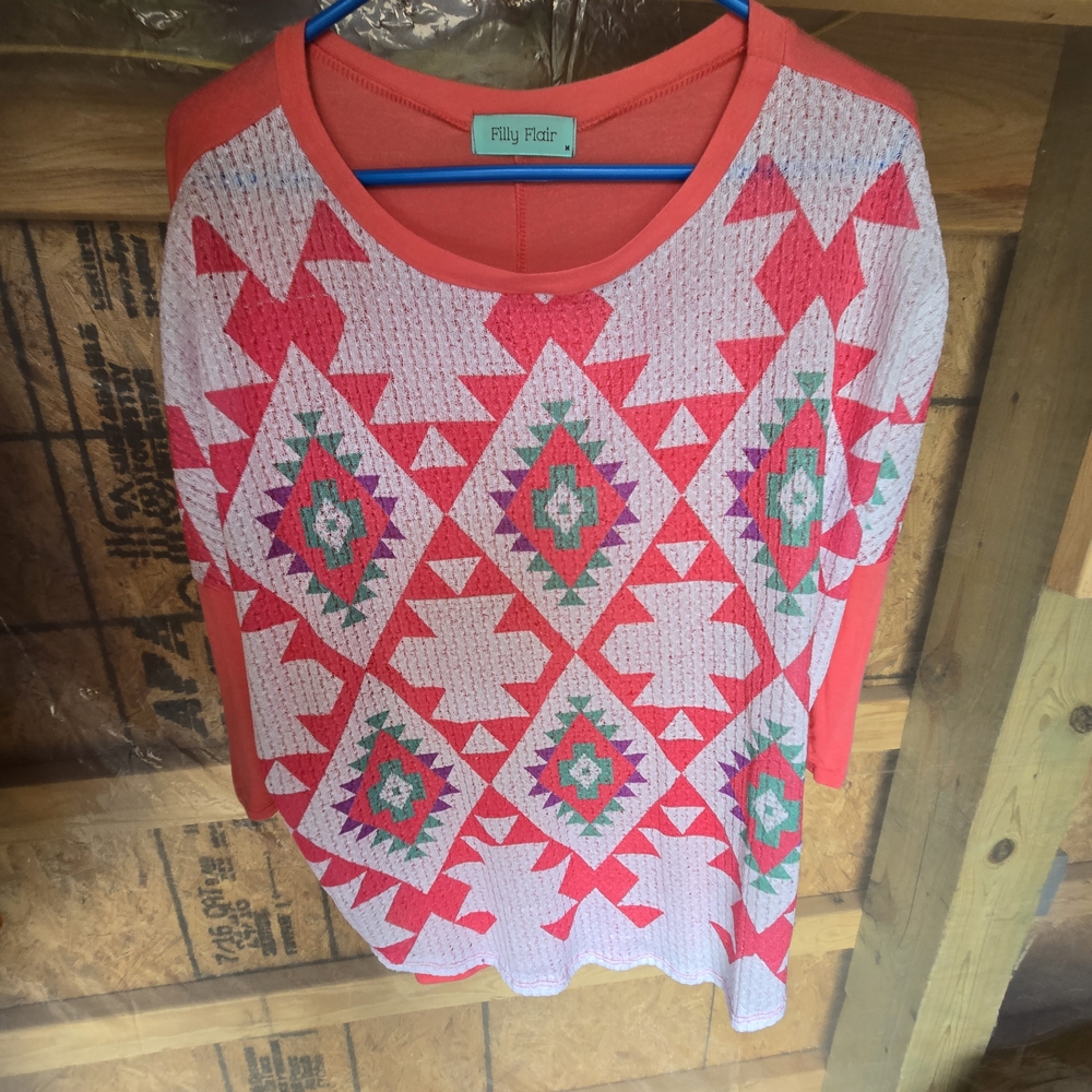 Filly Flair Pink Graphic Blouse Short Sleeve Relaxed